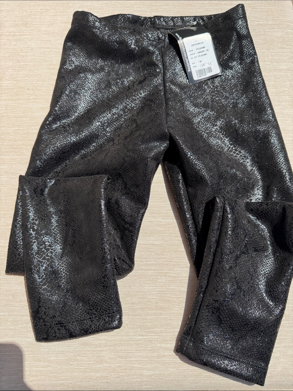 Flowers by Zoe Shiny Black Snake-Texture Girls' Leggings